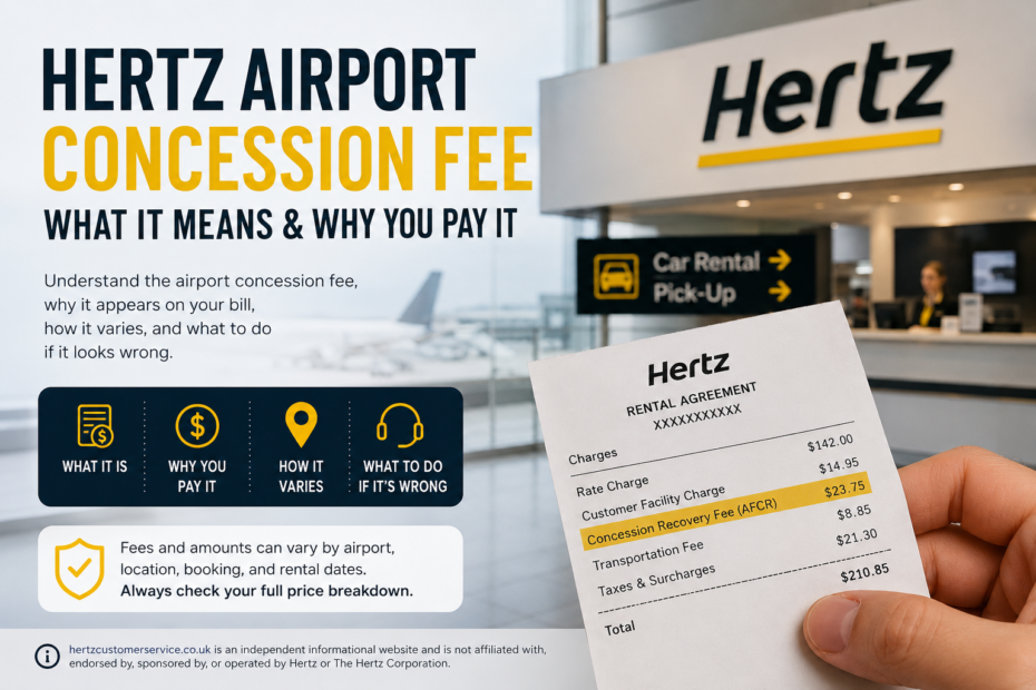 Hertz airport concession fee explained, including why it appears, how it can vary by location, and what renters should check on their rental receipt. This image was created using AI for editorial illustration.